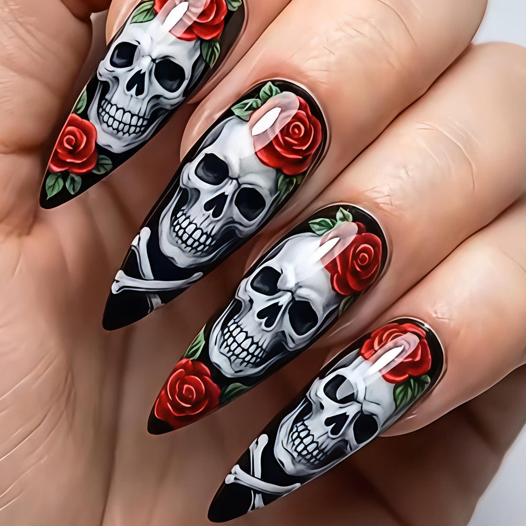 Artificial nails with creative skull and rose design Kalsten