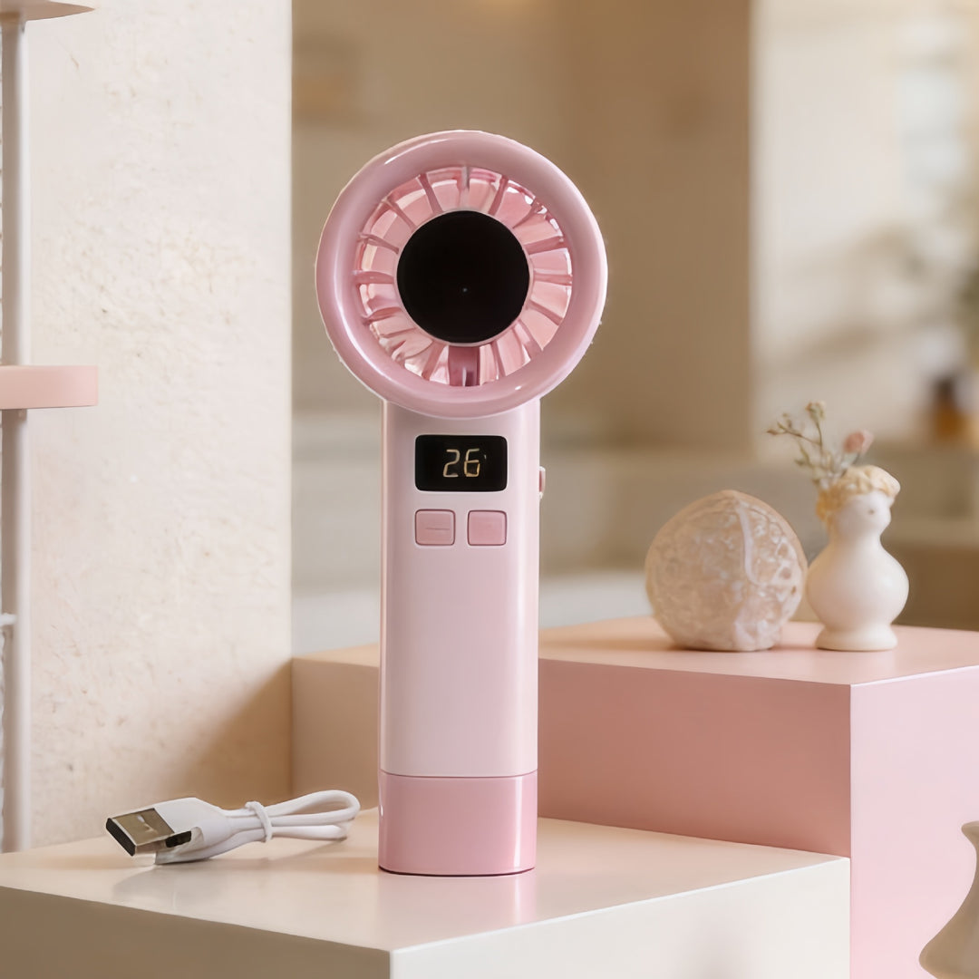 Women's Portable Hand Fan with Digital Temperature Display Kalsten