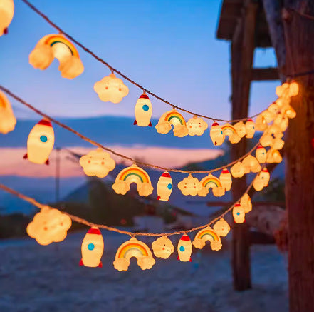Warm White Star And Globe LED String Garland With Battery Pack And Weatherproof Bulbs Kalsten