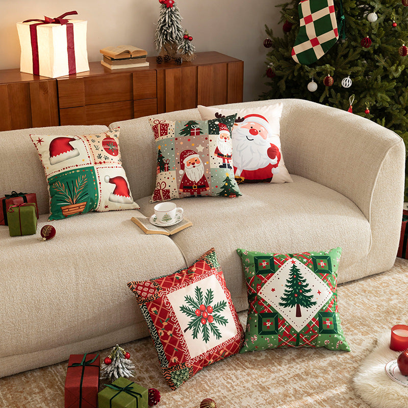 Christmas square decorative pillow cover with patchwork design and concealed zipper Kalsten