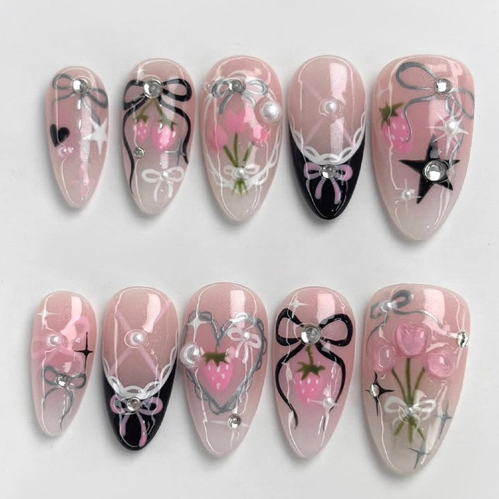 Artistic Bow and Floral Design Press-On Nails Kalsten