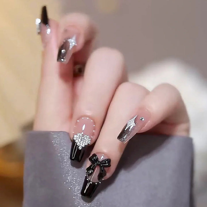 Acrylic nail set with glamorous 3D decorations and noble accents Kalsten