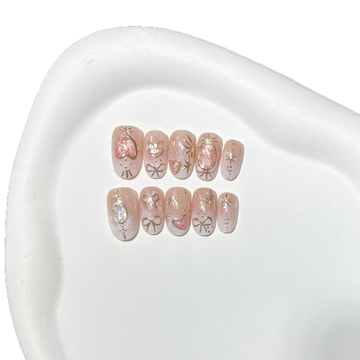 Decorative Press-On Nail Art Set with Heart and Glitter Accents Kalsten