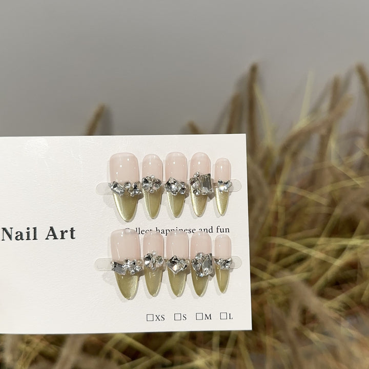 Glamorous Rhinestone-Embellished Press-On Nail Art