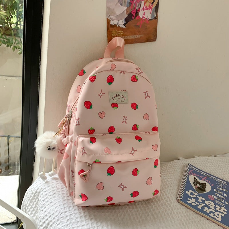 Playful Strawberry Print Backpack