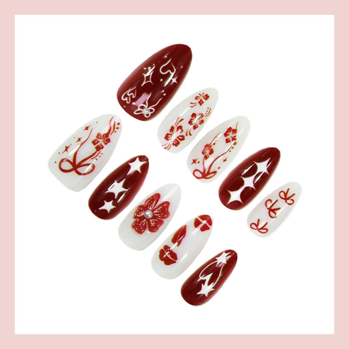 Artificial nail set with romantic heart and flower motifs Kalsten
