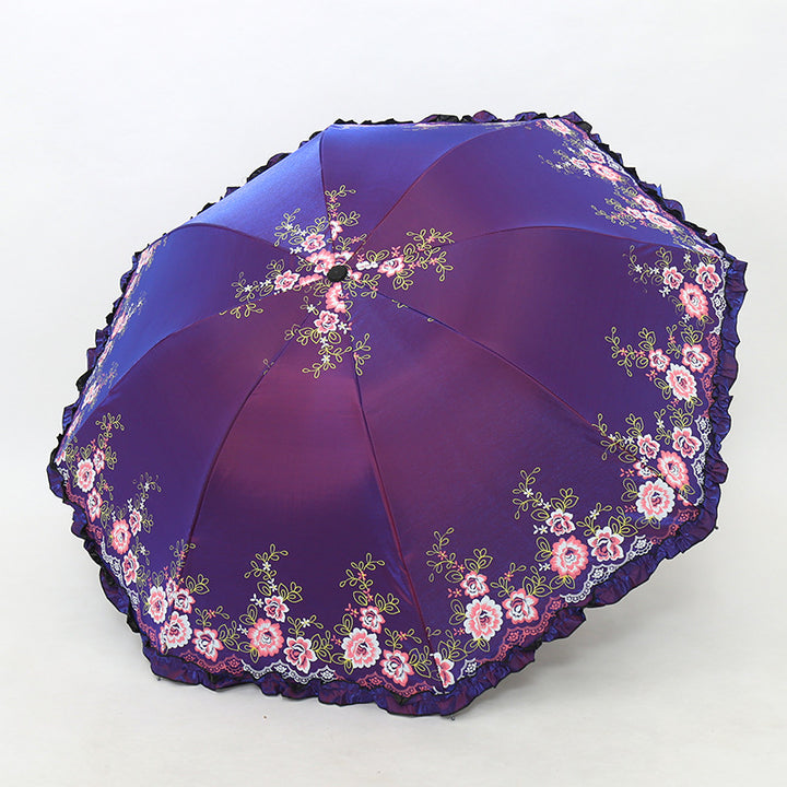 Women's Umbrella with Cheerful Floral Print and Wavy Edge Kalsten