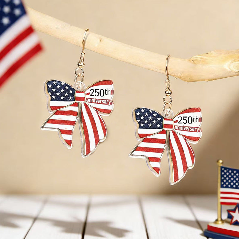 Ladies nan statement earrings with bow shape and American flag pendant Kalsten