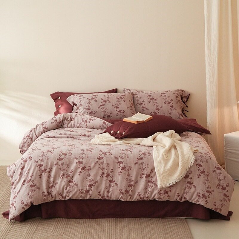 Bedding set made of breathable cotton satin with fine mosaic tile print and reversible function