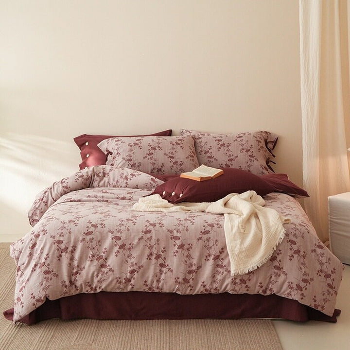 Bedding set made of breathable cotton satin with fine mosaic tile print and reversible function