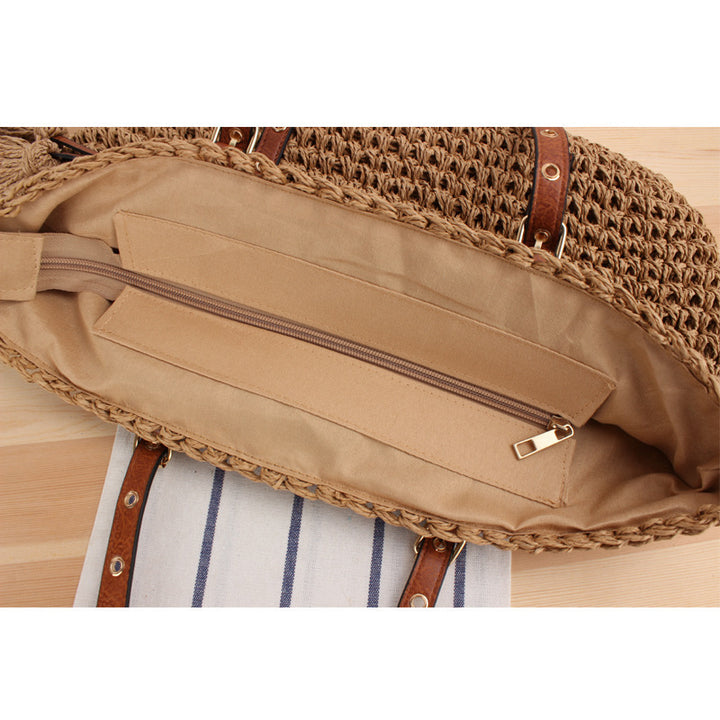 Large Braided Beach Bag with Elegant Contrast Handles Kalsten