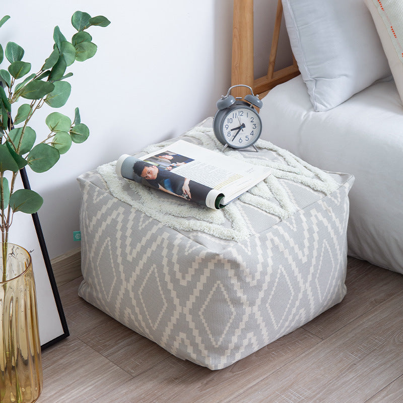 Cubical seat pouf made of woven cotton blend with ethnic diamond pattern Kalsten