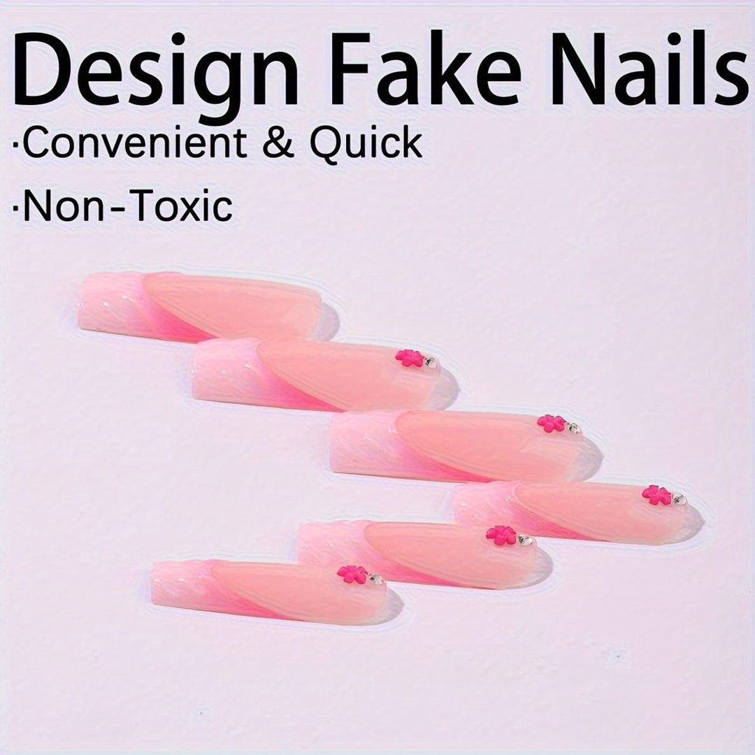 Artificial nail set with floral 3D design and glittering accents Kalsten
