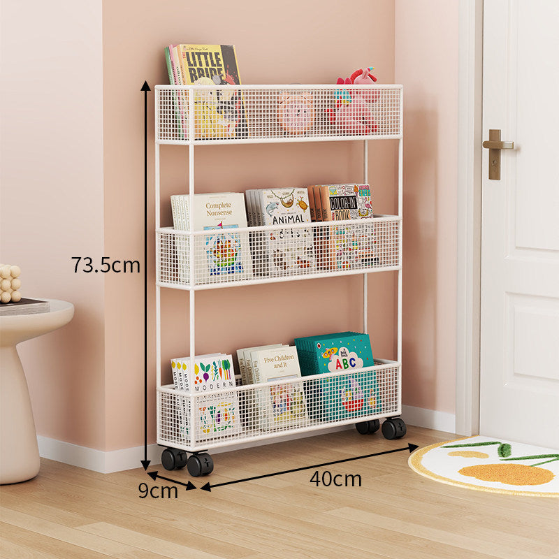 Industrial Metal Mesh Four-Tier Narrow Bookshelf Organizer