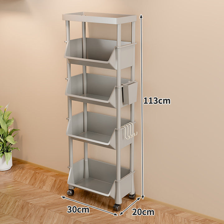 Slim Vertical Multi-Tier Rolling Storage Cart with Tilted Open Bins and Swivel Casters