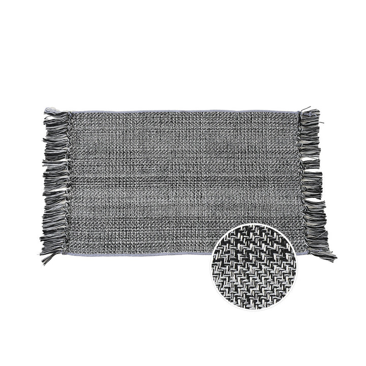 Woven table runner with dense herringbone jacquard and fringes Kalsten