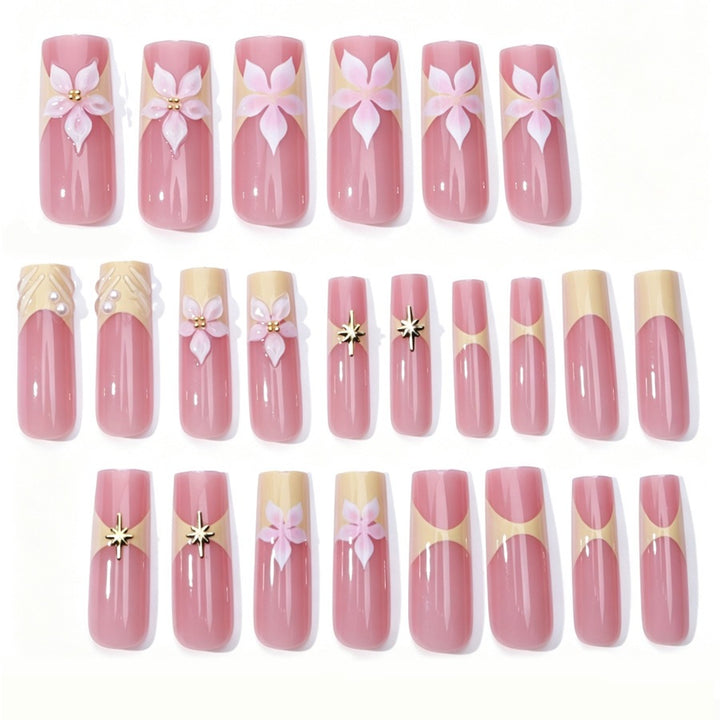 Artificial nail set with delicate flower and glitter elements Kalsten