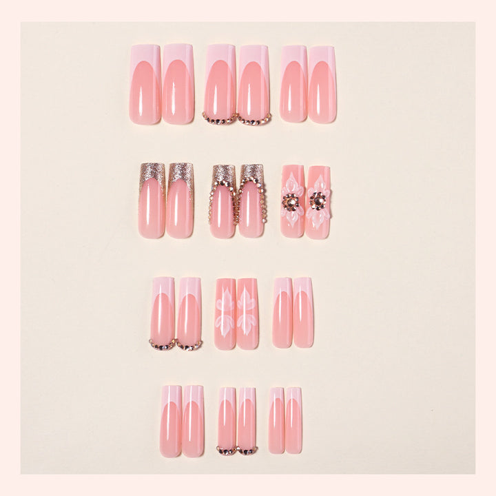 Premium Decorative Press-On Nail Set with Rhinestone and Floral Accents Kalsten