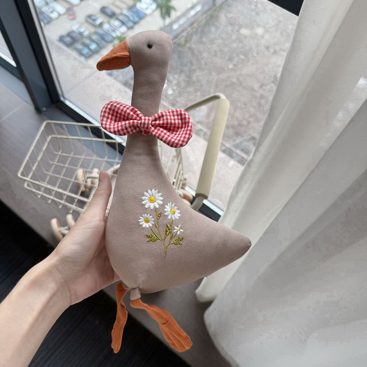 Handcrafted Long-Legged Linen Mouse Plush Doll with Striped Romper