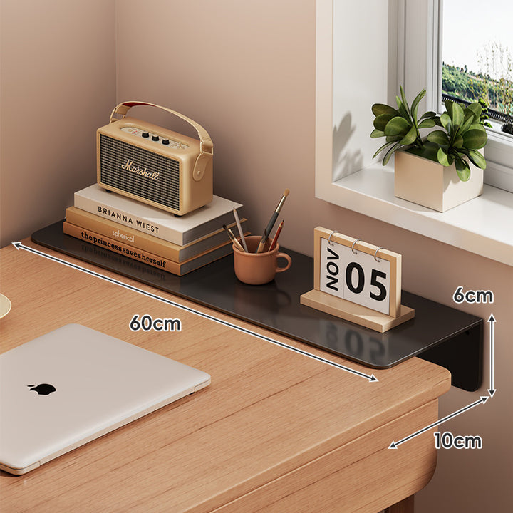 Slim Floating Wall-Mounted Desk Shelf Monitor Riser with Sleek Tempered Glass Surface