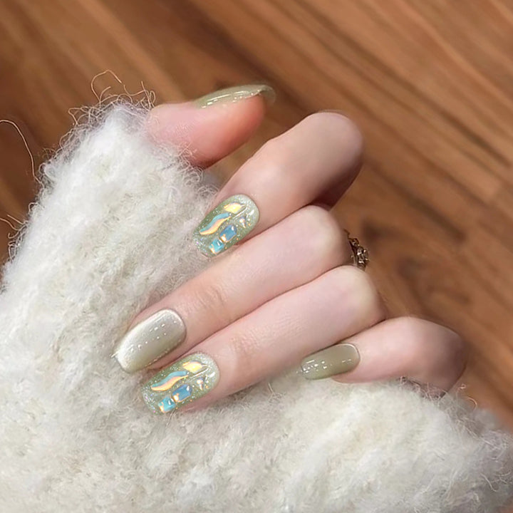 Decorative Press-On Nail Tips Set with Geometric Designs Kalsten