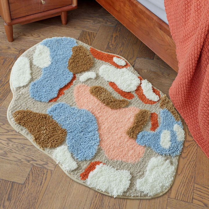 High-pile bathroom rug in organic shape with abstract textured pile Kalsten