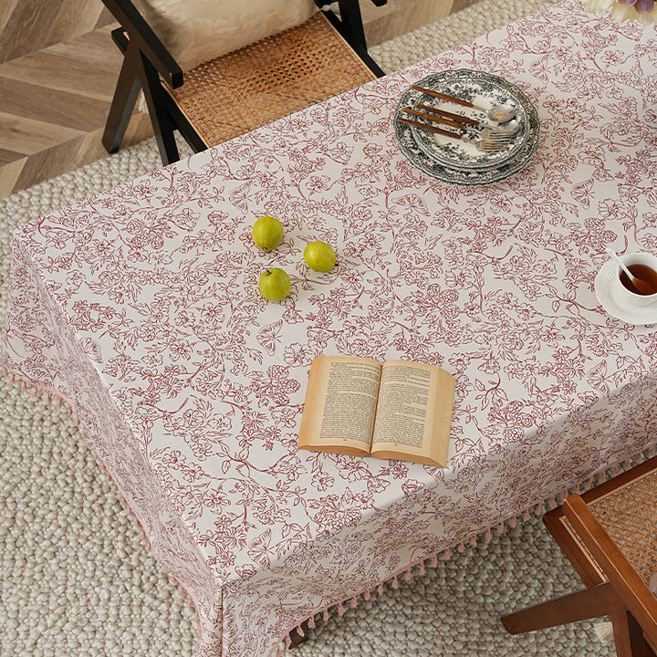 Tablecloth made of cotton blend fabric with floral jacquard look and tassel trim Kalsten