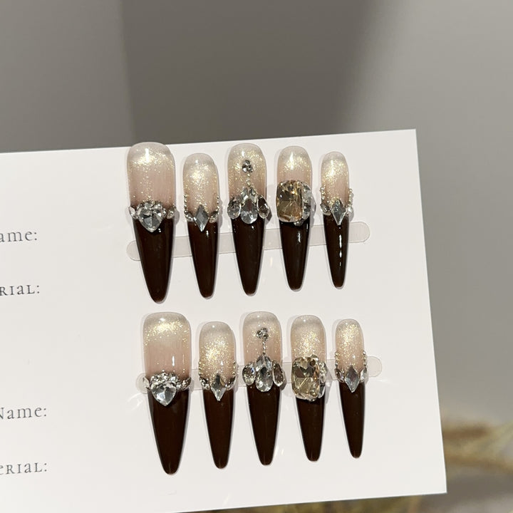 Elegant Stiletto Press-On Nail Set with Rhinestone Accents