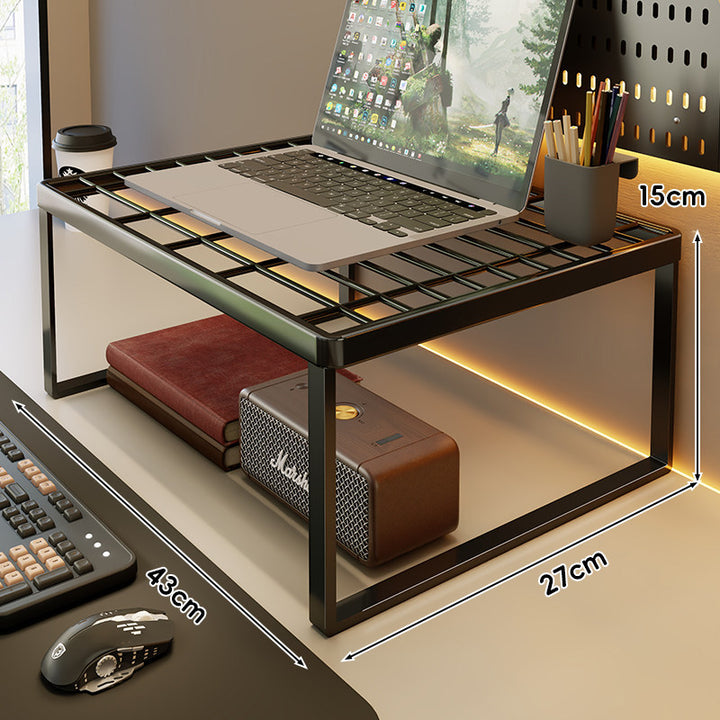 Ventilated Metal Desk Riser Shelf with Open Grid Surface and Under-Storage