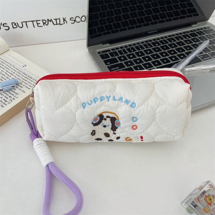 Quilted Dog-Themed Zippered Pencil Case