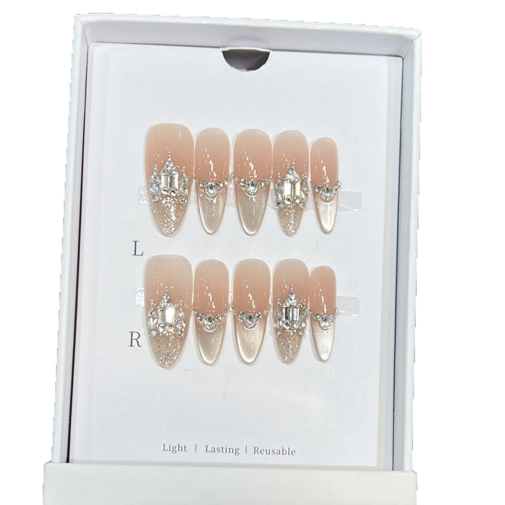 Decorative Handmade Press-On Nails with Elegant Rhinestones Kalsten