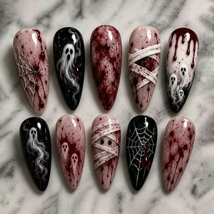 Artistic Halloween-Themed Press-On Nail Art Kalsten 1790636345