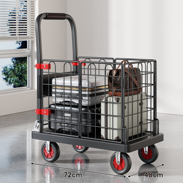 Heavy-Duty Platform Luggage Cart with Raised Safety Rail and Ergonomic Padded Handle