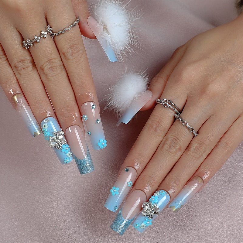 Designer Press-On Nail Art Set with Floral and Gem Accents kalsten