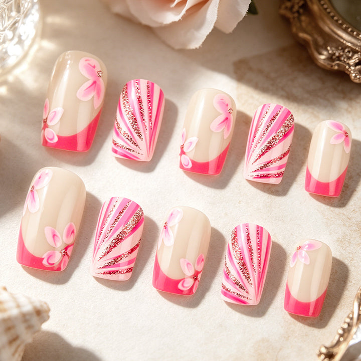 Artistic Floral Gel Press-On Nails Kalsten