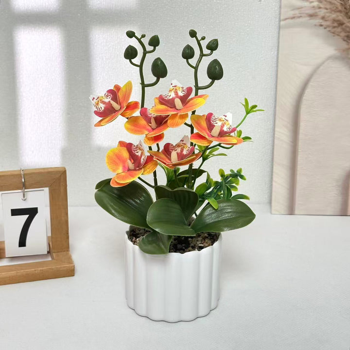 Lifelike Artificial Orchid Plant Arrangement for Home Display