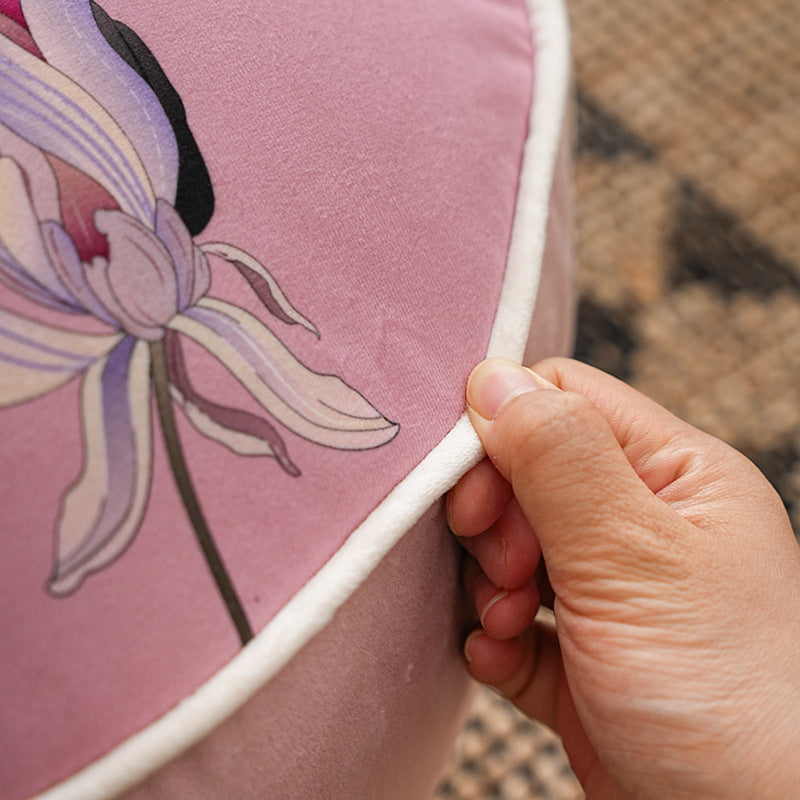 round floor sitting pouf with butterfly motif and sturdy canvas cover Kalsten