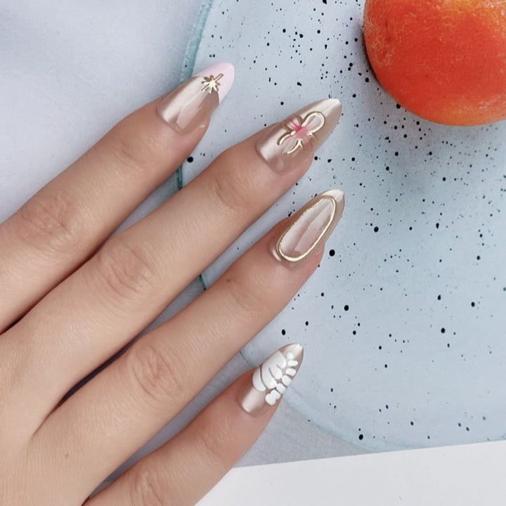 Artistic Press-On Nail Set with Elegant Floral Accents Kalsten