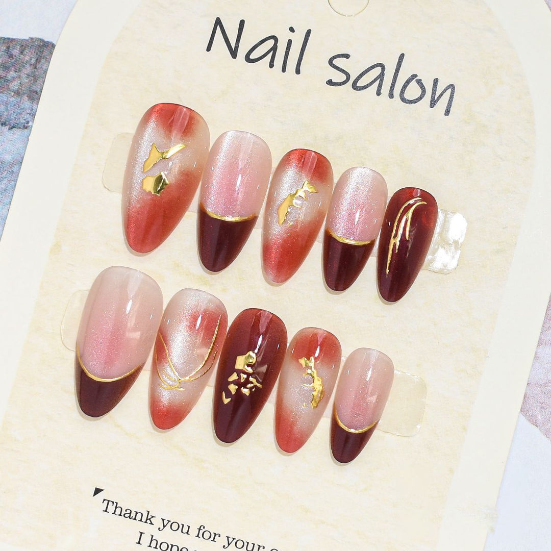 Artistic Press-On Nail Set with Cherry Blossom Design Kalsten