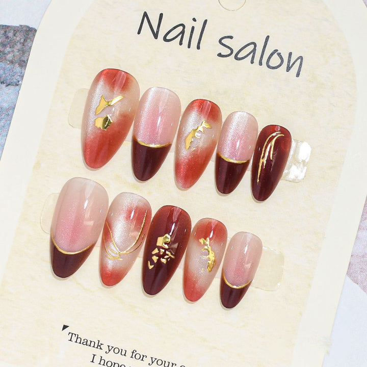 Artistic Press-On Nail Set with Cherry Blossom Design Kalsten