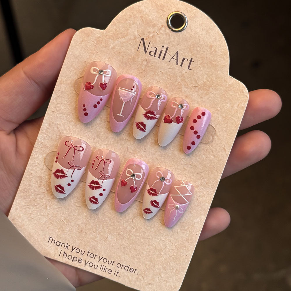 Romantic Kiss-Themed Press-On Nail Set Kalsten