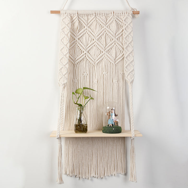 Macramé Wall Shelf with Integrated Plant Holder Kalsten