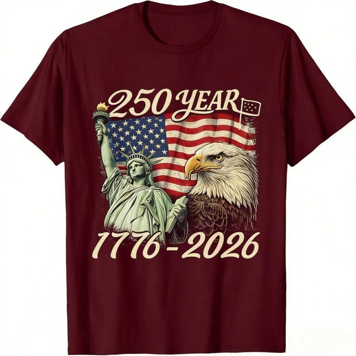 Unisex nan patriotic two hundred fifty year commemorative graphic tee with Statue of Liberty and Bald Eagle print Kalsten