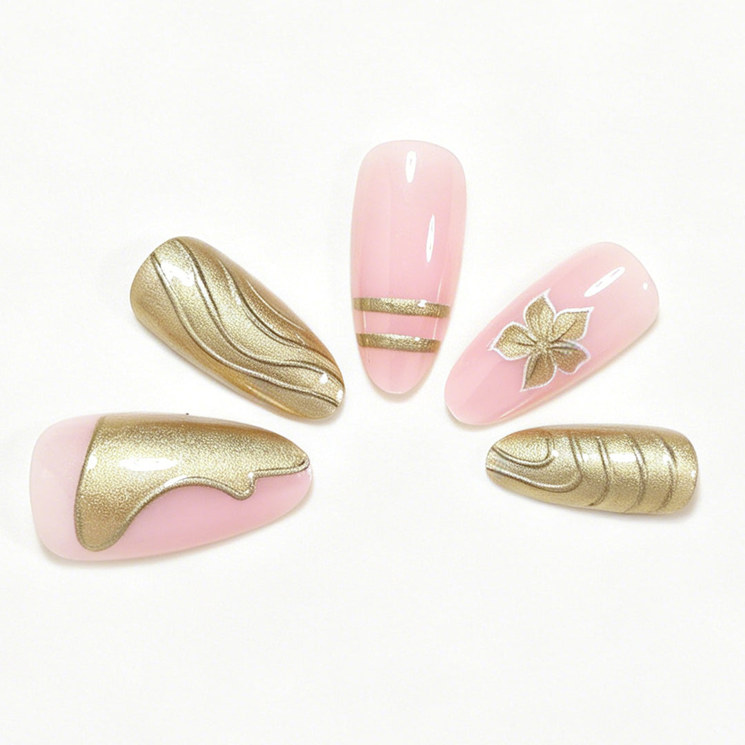 Elegant Metallic Floral Accent Press-On Nails Kalsten