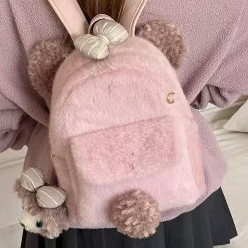 Plush backpack with cute animal ears and pompom Kalsten