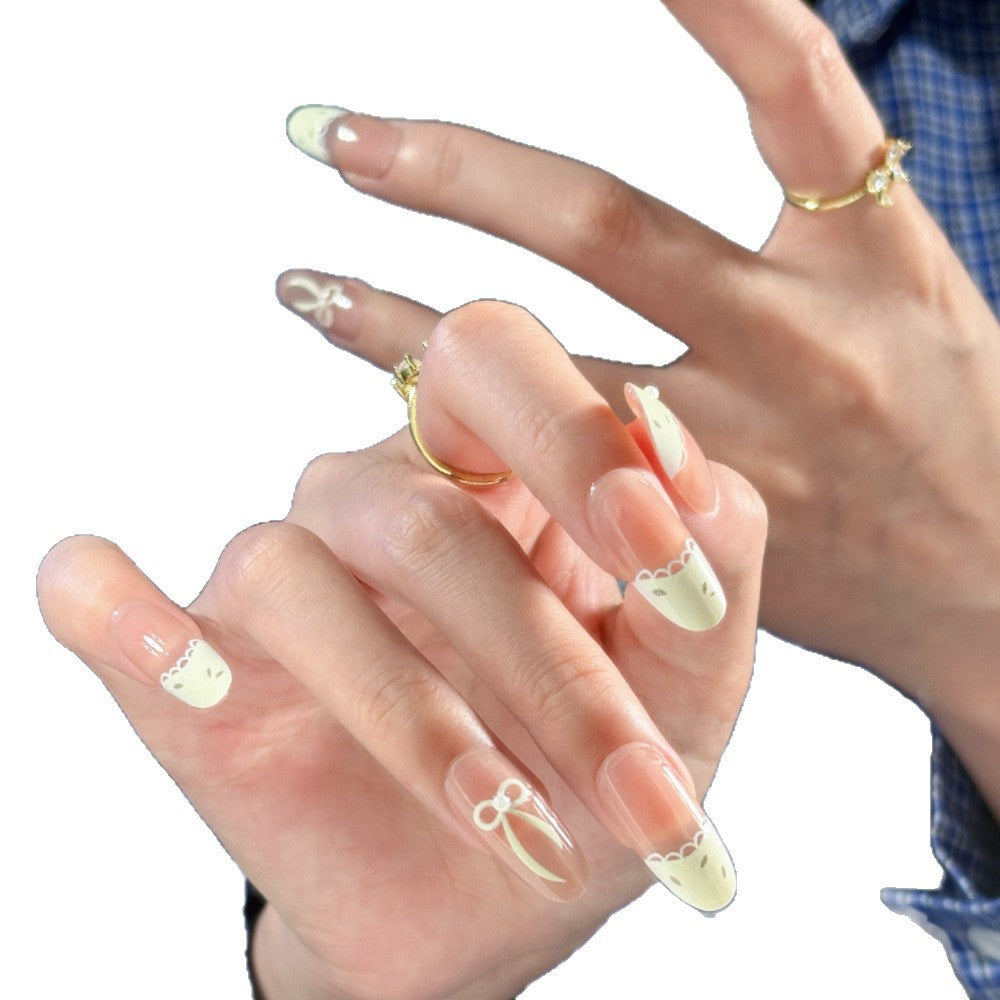 Artistic Press-On Nail Set with Elegant Bow Design Kalsten