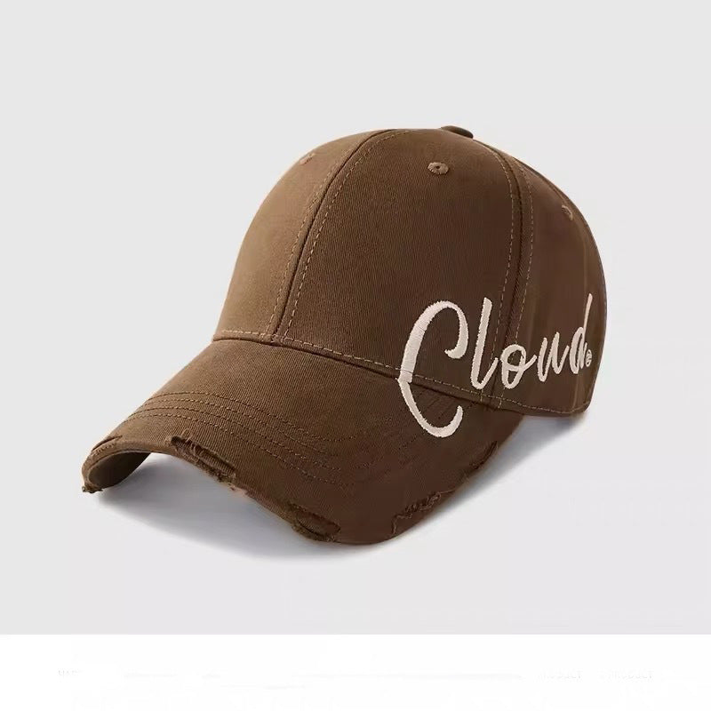 Distressed Cotton Baseball Cap with Embroidered Design