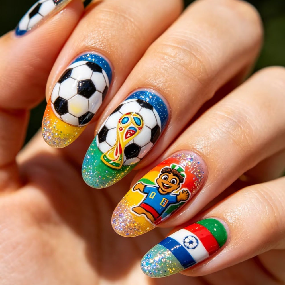 Artificial nails with football motif and glitter accents Kalsten