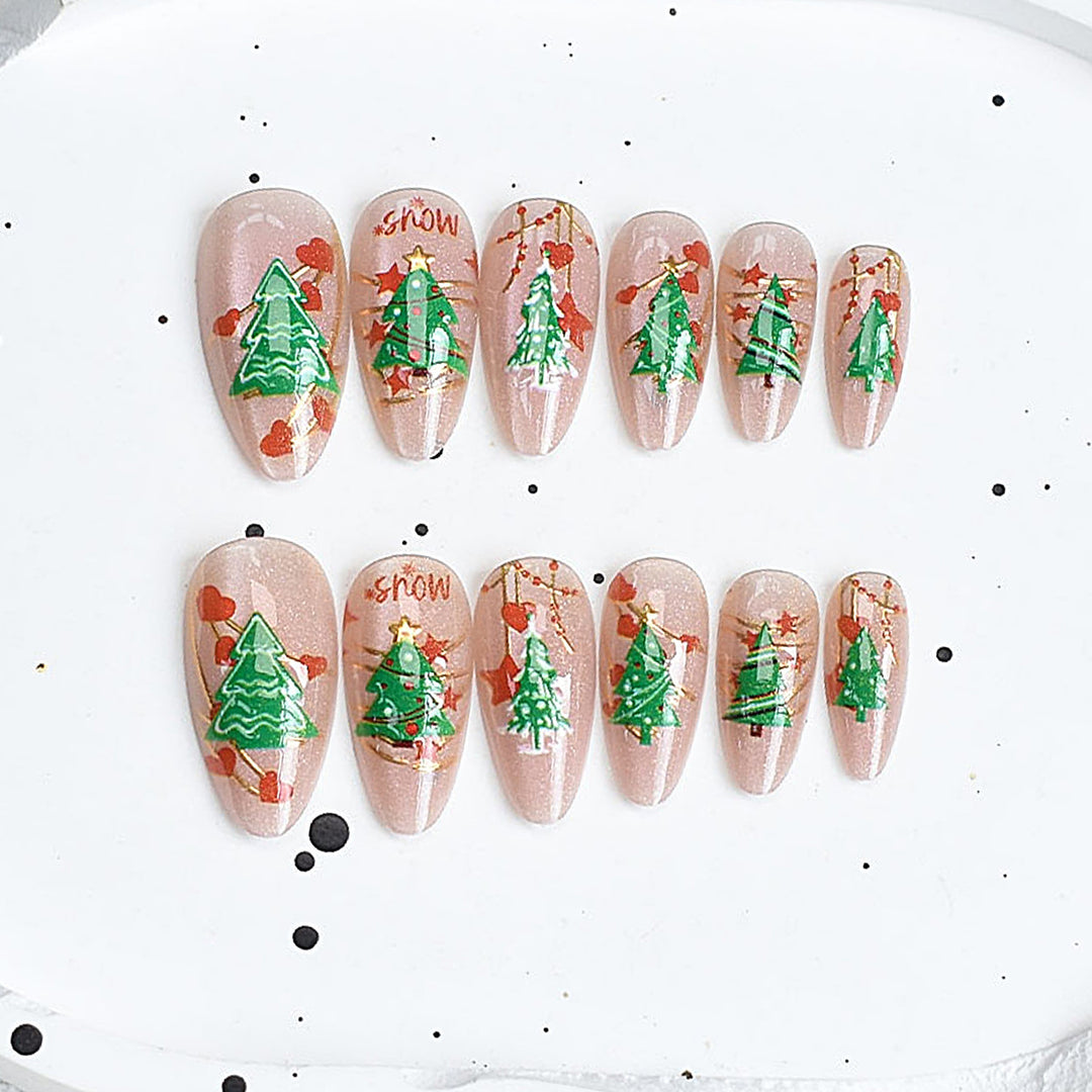 Artistic Press-On Nail Set with Cherry Blossom Design Kalsten