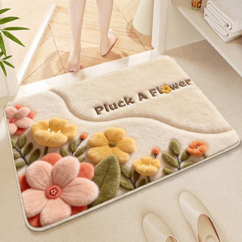 Floral Embroidered Bath Mat